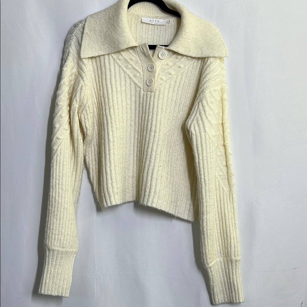 Women's Cream Sweater ASTR label stripe polo knit sweater